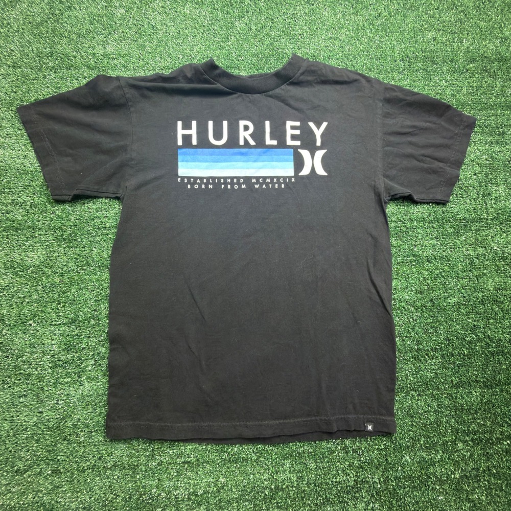 Hurley Mens Graphic T-Shirt Black Short Sleeve Born From Water Size Medium